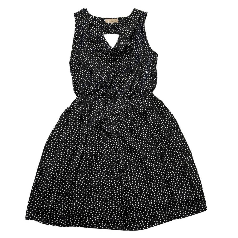 Love Tree Women's Sleeveless Black & White Polka Dots Fit & Flare Dress, Large